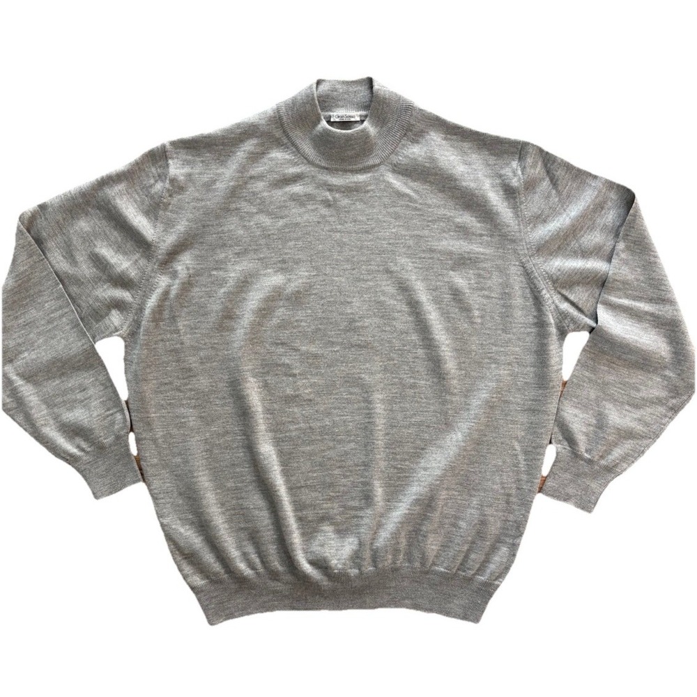 Gran Sasso Sweater Grey 100% Wool Mock Neck‎ Made In Italy IT 54 chest 50"